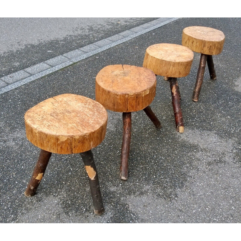 Set of 4 brutalist tripod stools, 1950