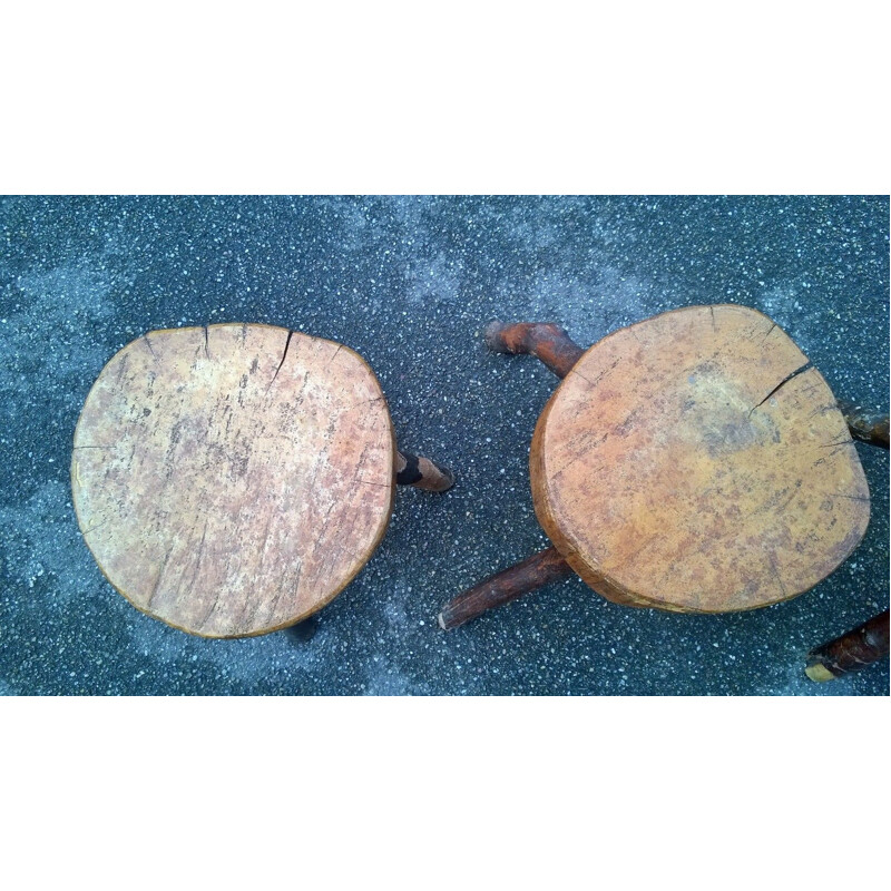 Set of 4 brutalist tripod stools, 1950