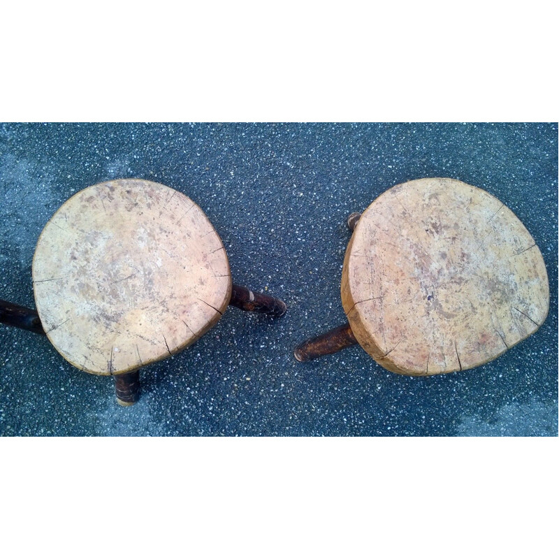 Set of 4 brutalist tripod stools, 1950