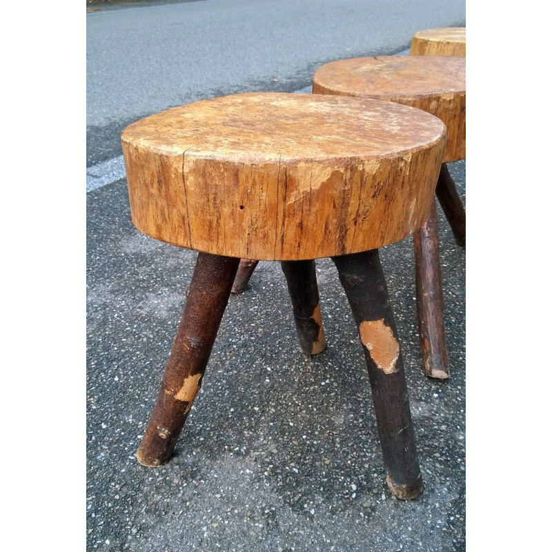 Set of 4 brutalist tripod stools, 1950