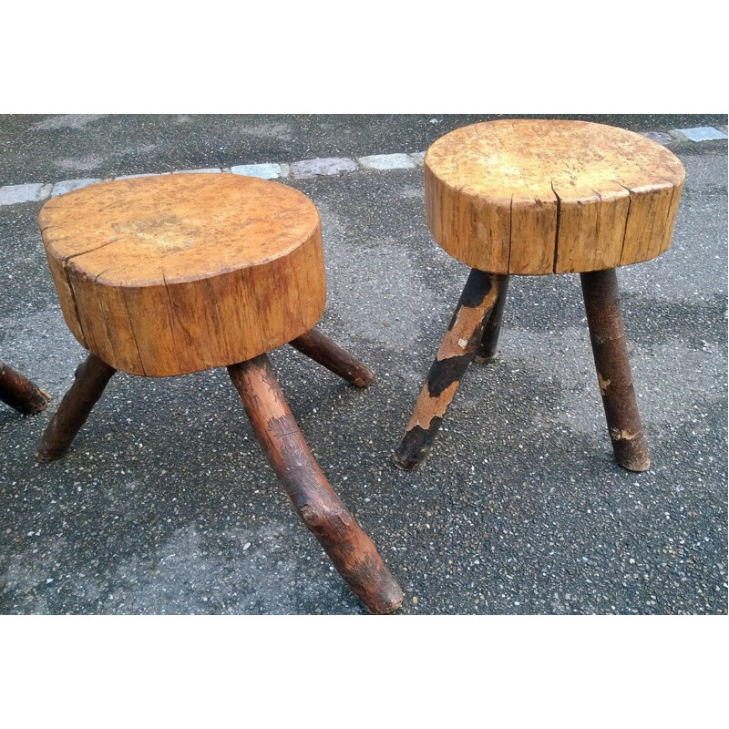 Set of 4 brutalist tripod stools, 1950