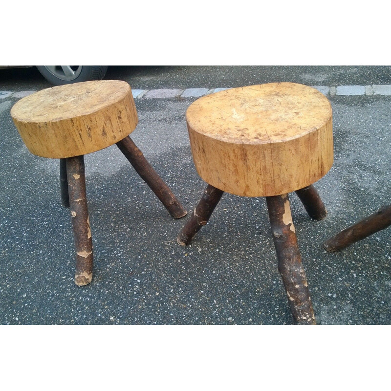 Set of 4 brutalist tripod stools, 1950