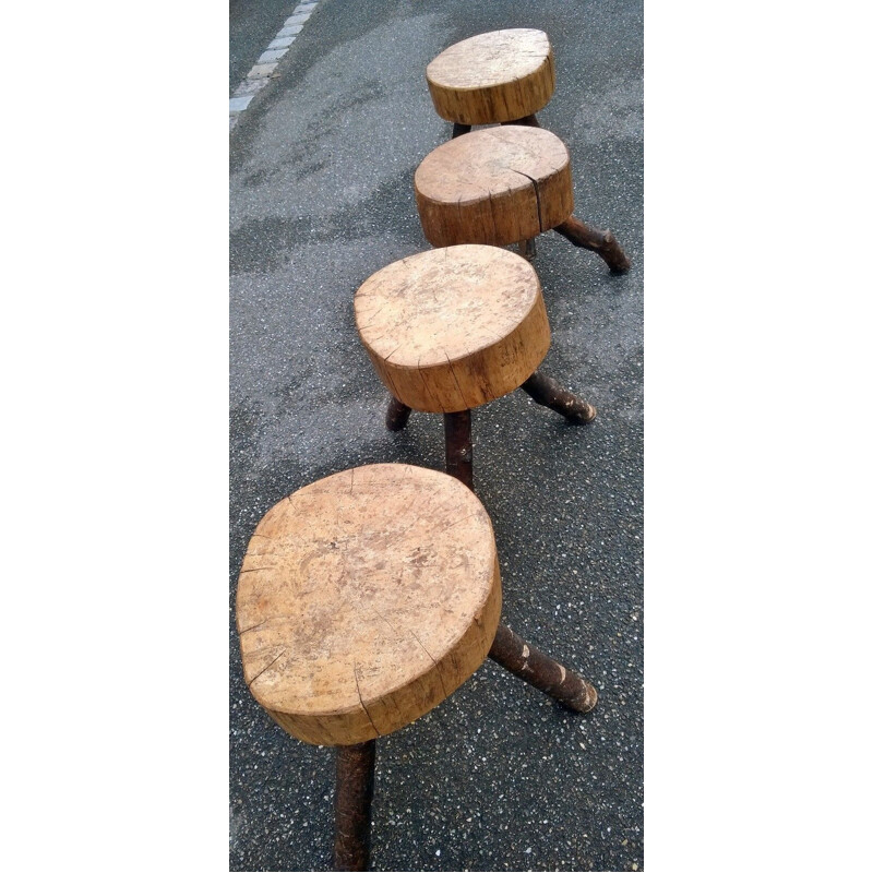 Set of 4 brutalist tripod stools, 1950