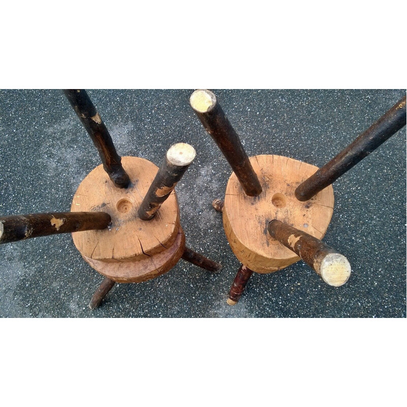 Set of 4 brutalist tripod stools, 1950