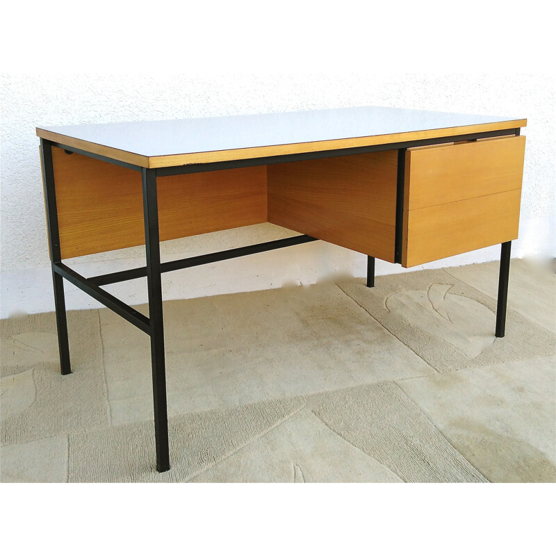 Minvielle "620" French desk in ashwood, Pierre GUARICHE - 1950s