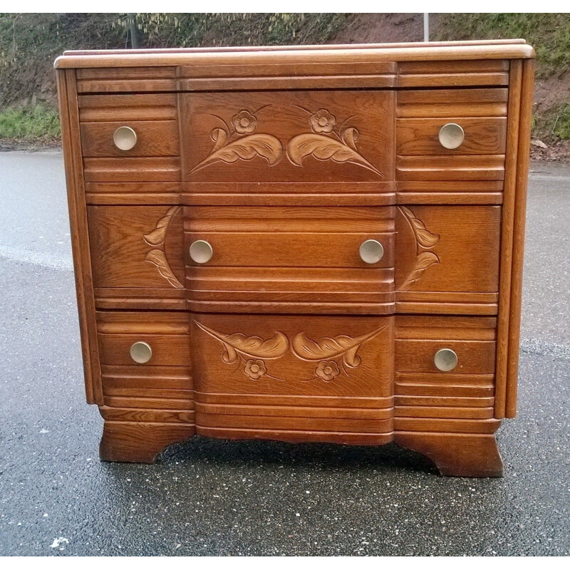 Vintage art deco gilded oak chest of drawers, 1940