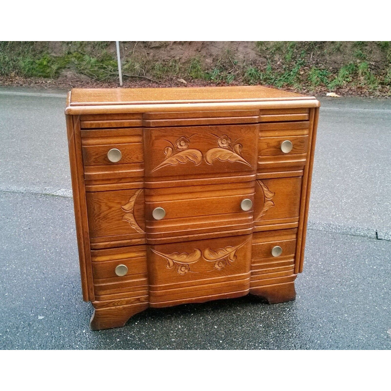 Vintage art deco gilded oak chest of drawers, 1940