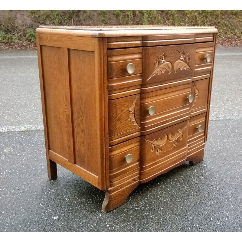 Vintage art deco gilded oak chest of drawers, 1940