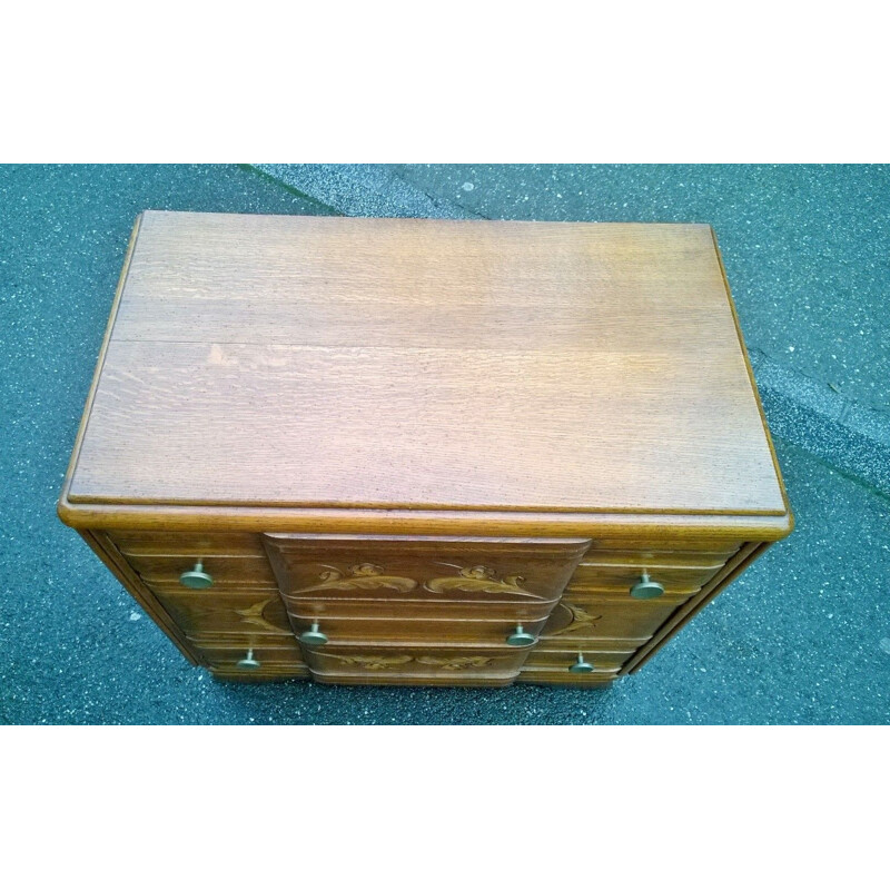 Vintage art deco gilded oak chest of drawers, 1940