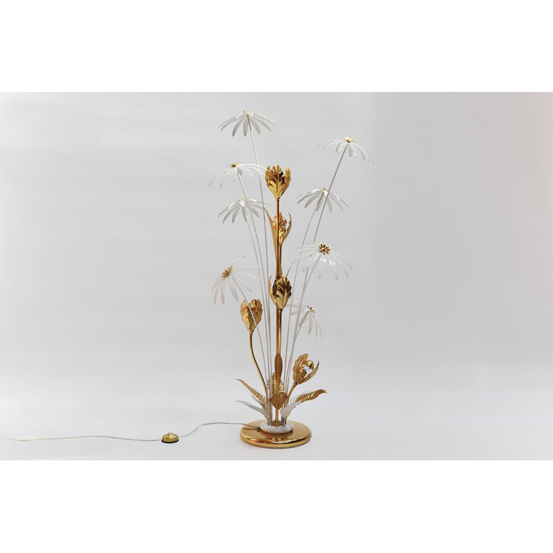 German brass and iron vintage floral floor lamp by Hans Kögl, 1970s