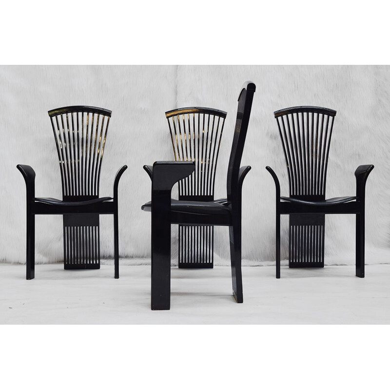 Set of 4 vintage italian black dining chairs by Pietro Costantini, 1980s