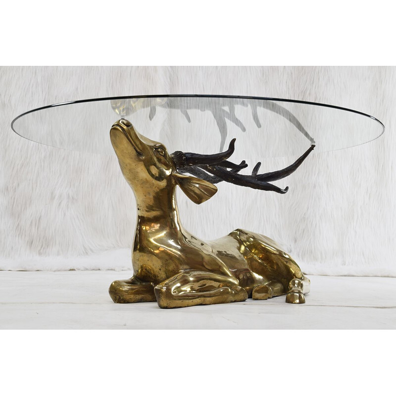 Brass deer sculptural vintage coffee table, 1970s