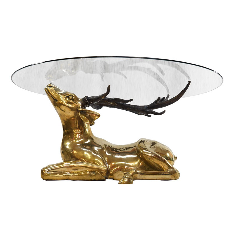 Brass deer sculptural vintage coffee table, 1970s