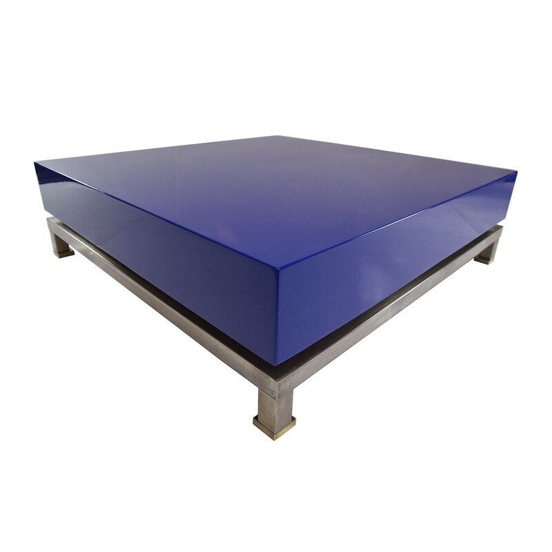 Blue vintage coffee table by Guy Lefevre for Maison Jansen, 1970s