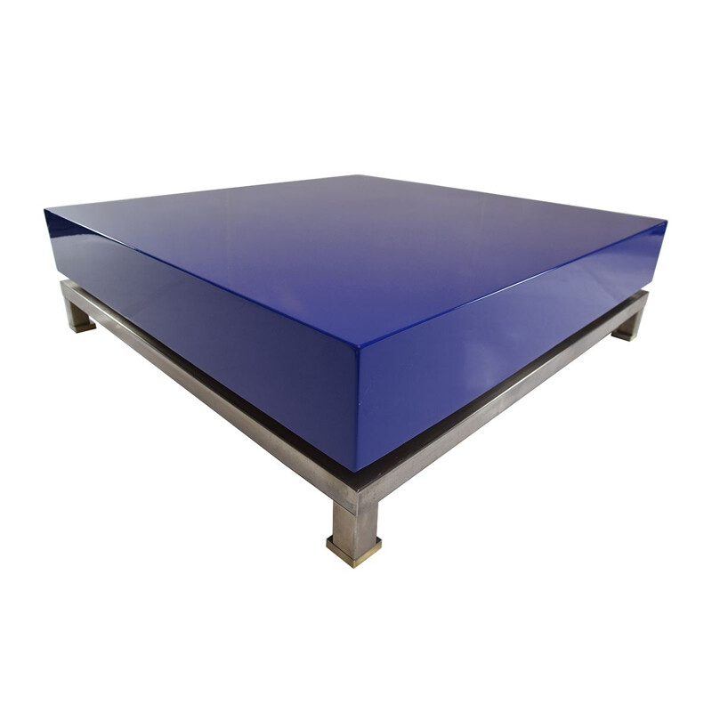 Table basse bleue vintage de Guy Lefevre pour la Maison Jansen, 1970