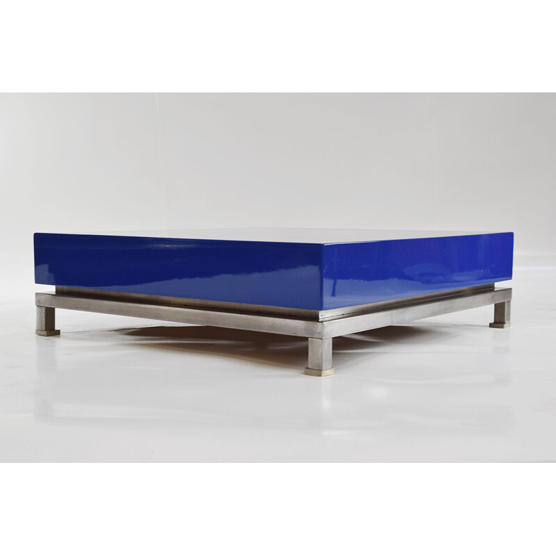 Table basse bleue vintage de Guy Lefevre pour la Maison Jansen, 1970