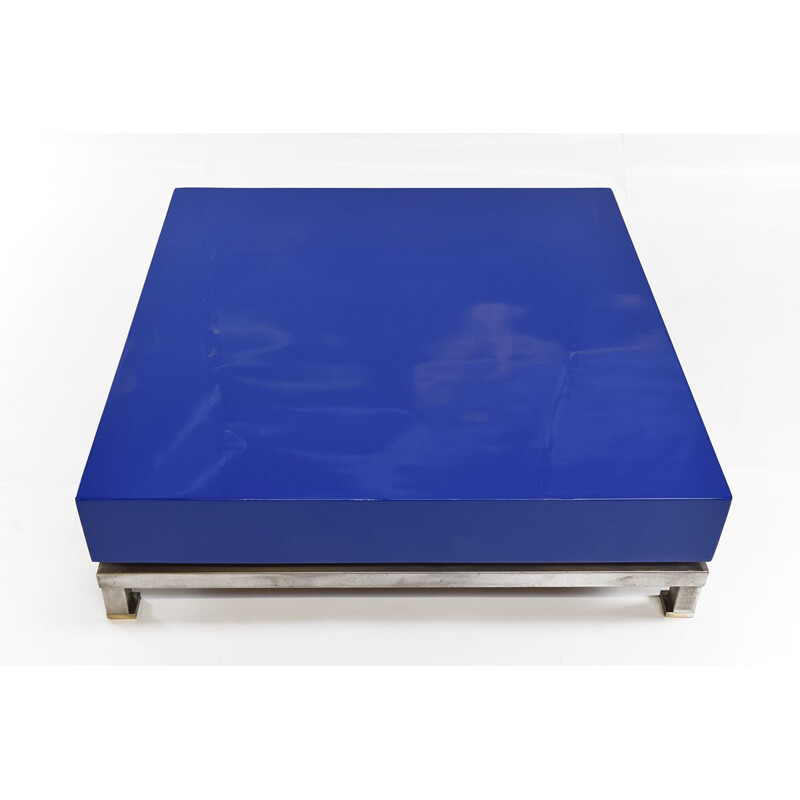 Table basse bleue vintage de Guy Lefevre pour la Maison Jansen, 1970