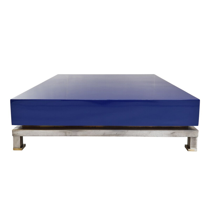 Blue vintage coffee table by Guy Lefevre for Maison Jansen, 1970s