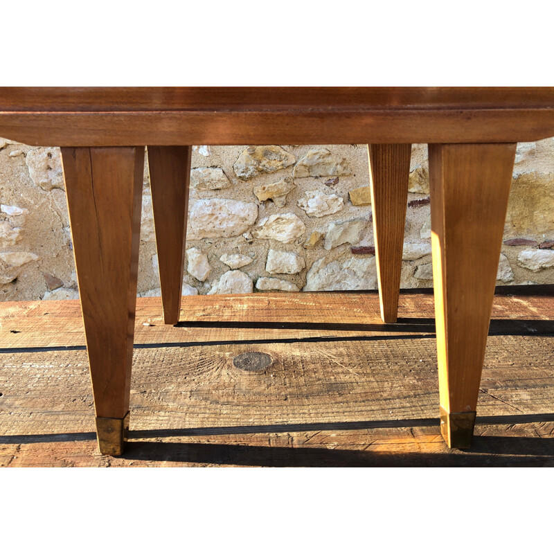 Vintage art deco bedside table in blond wood and marquetry with spindle legs