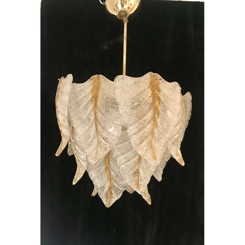 Vintage Mazzega chandelier in white leaf and amber 