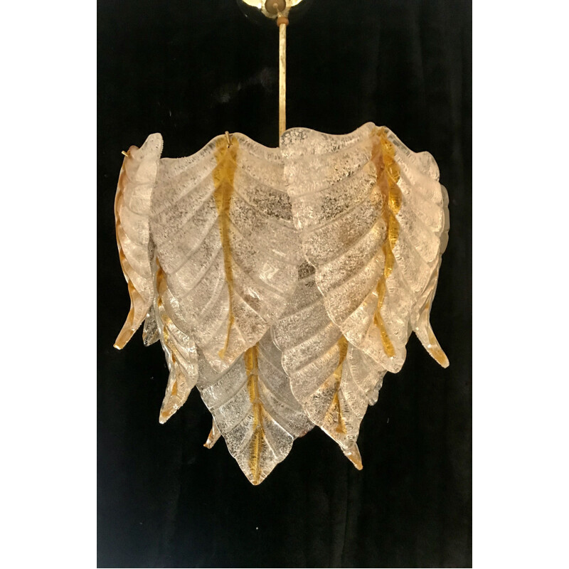 Vintage Mazzega chandelier in white leaf and amber 