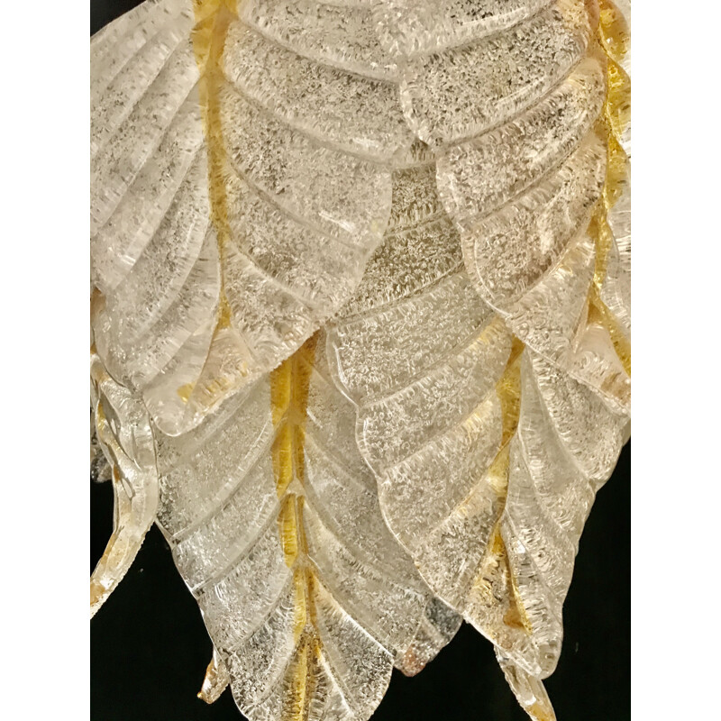 Lustre vintage Mazzega en feuille blanche et ambre 