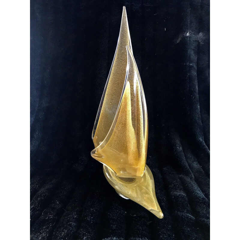 Vintage sailboat in gold and murano glass by Seguso, 1970s