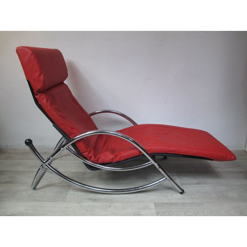 Chaise longue vintage en métal et cuir, 1970