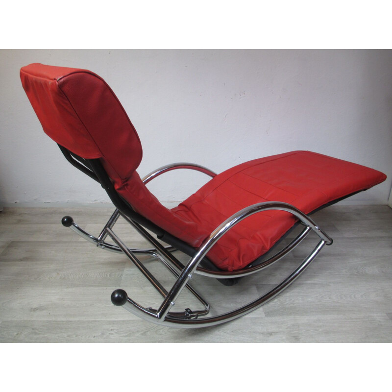 Vintage lounge chair in metal and leather, 1970s