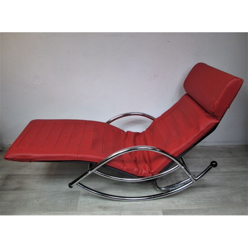 Vintage lounge chair in metal and leather, 1970s