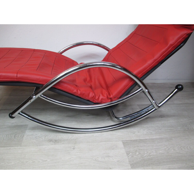 Chaise longue vintage en métal et cuir, 1970