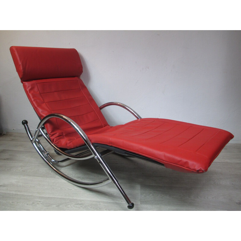 Vintage lounge chair in metal and leather, 1970s