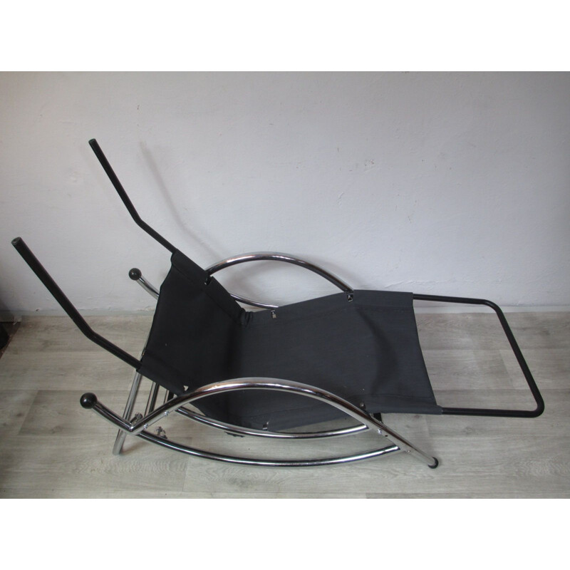 Chaise longue vintage en métal et cuir, 1970