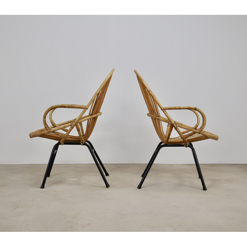 Paire de fauteuils vintage en rotin et métal par Rohe Noordwolde, 1960