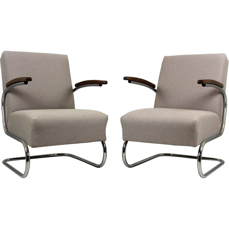 Pair of vintage cantilever S-411 armchairs by W. H. Gispen for Mücke Melder, 1930s