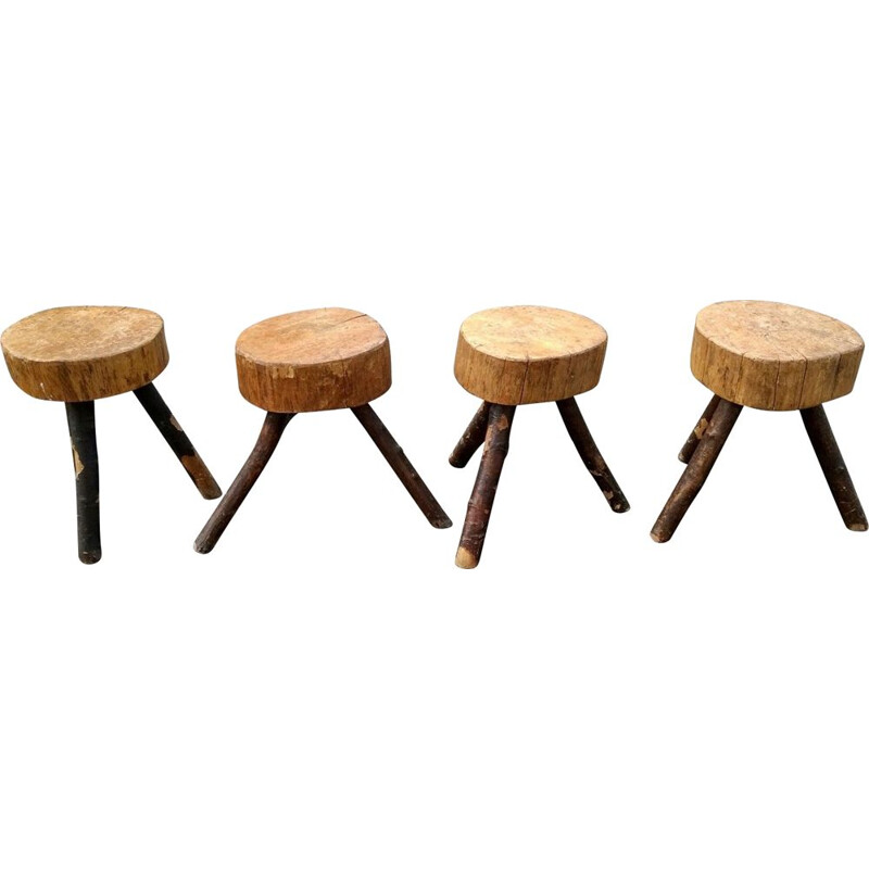 Set of 4 brutalist tripod stools, 1950