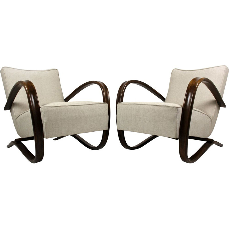 Vintage pair of H-269 armchairs by Jindrich Halabala for UP Závody, 1930s