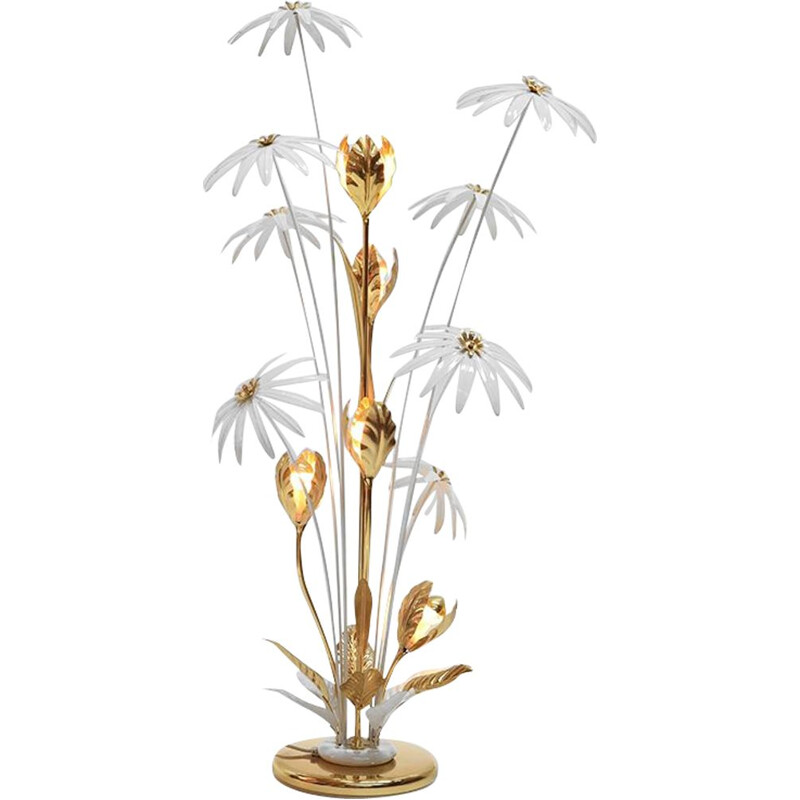 German brass and iron vintage floral floor lamp by Hans Kögl, 1970s