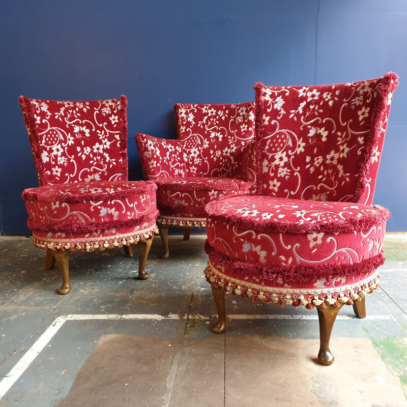 Set of 3 vintage cocktail chairs, United Kingdom, 1950-60s