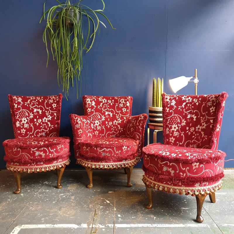 Set of 3 vintage cocktail chairs, United Kingdom, 1950-60s