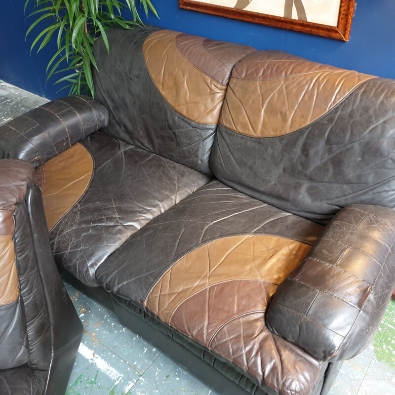 Vintage 3-part leather Sofa from UBU, 1970s