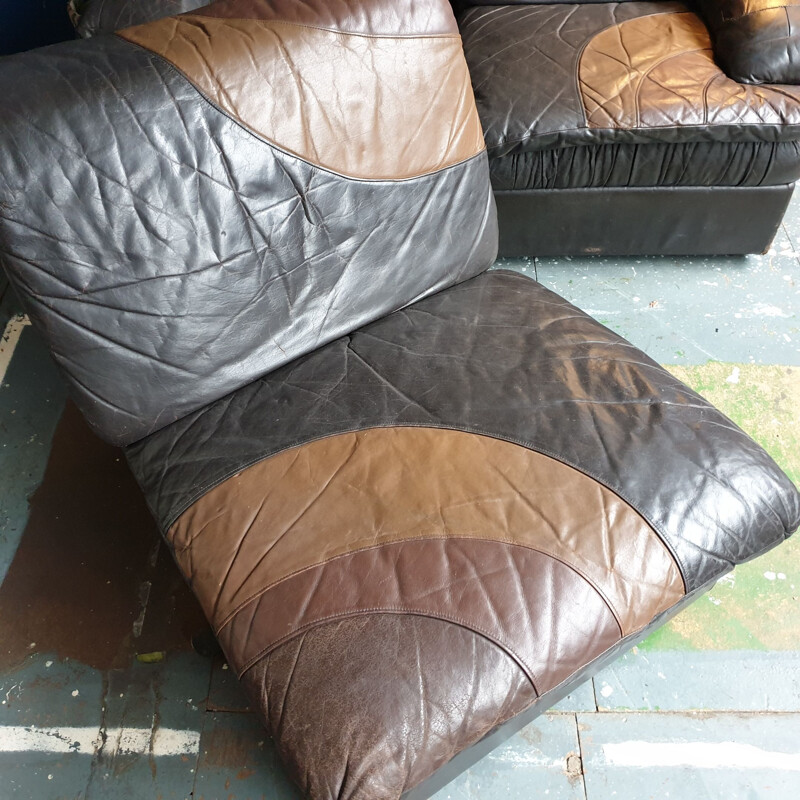 Vintage 3-part leather Sofa from UBU, 1970s
