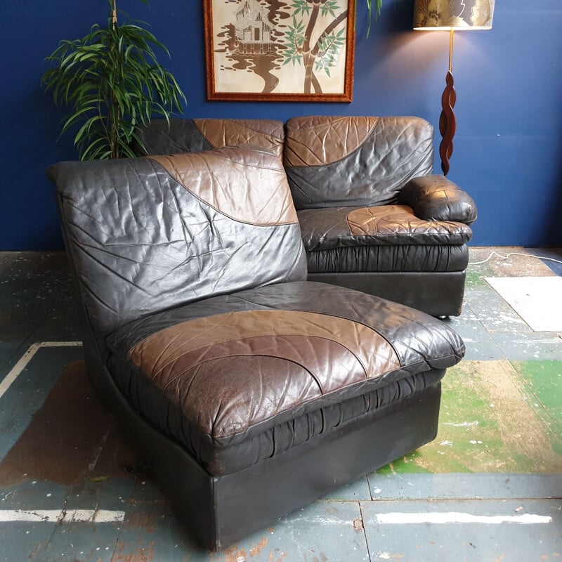 Vintage 3-part leather Sofa from UBU, 1970s