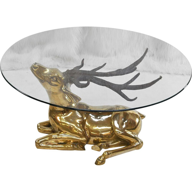 Brass deer sculptural vintage coffee table, 1970s