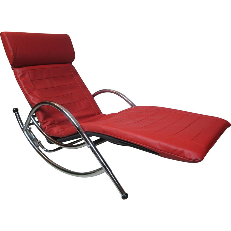 Vintage lounge chair in metal and leather, 1970s