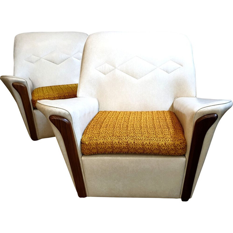 Paire de fauteuils Vintage en vinyle crème, Grande-Bretagne