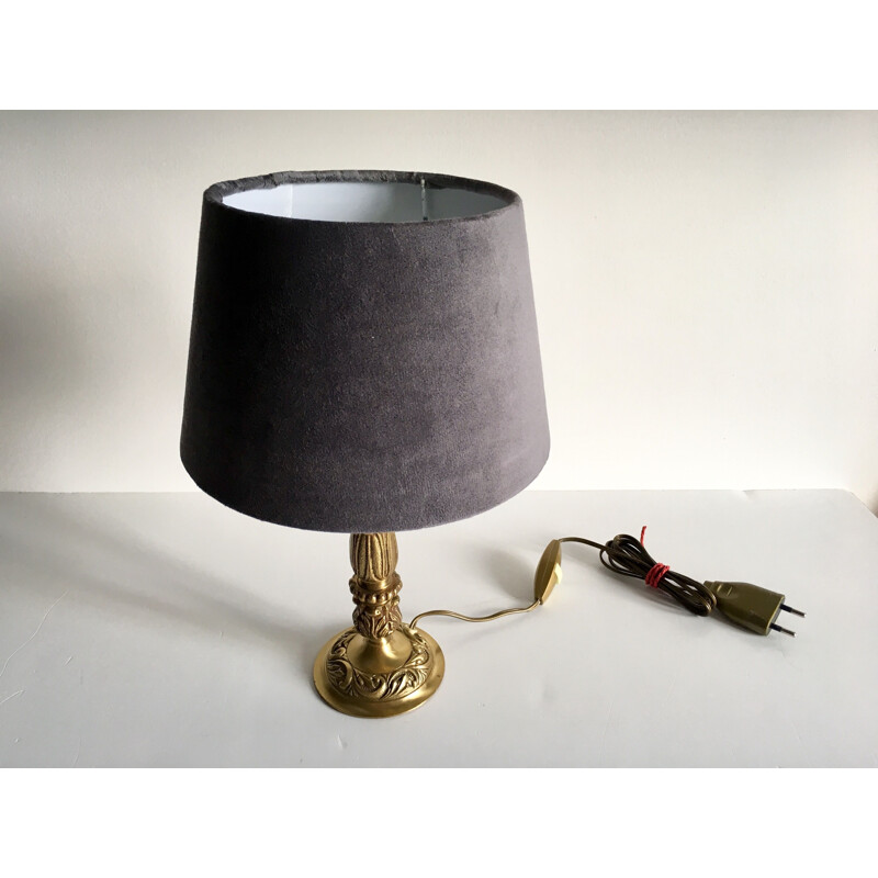 Vintage lamp in brass and grey velvet