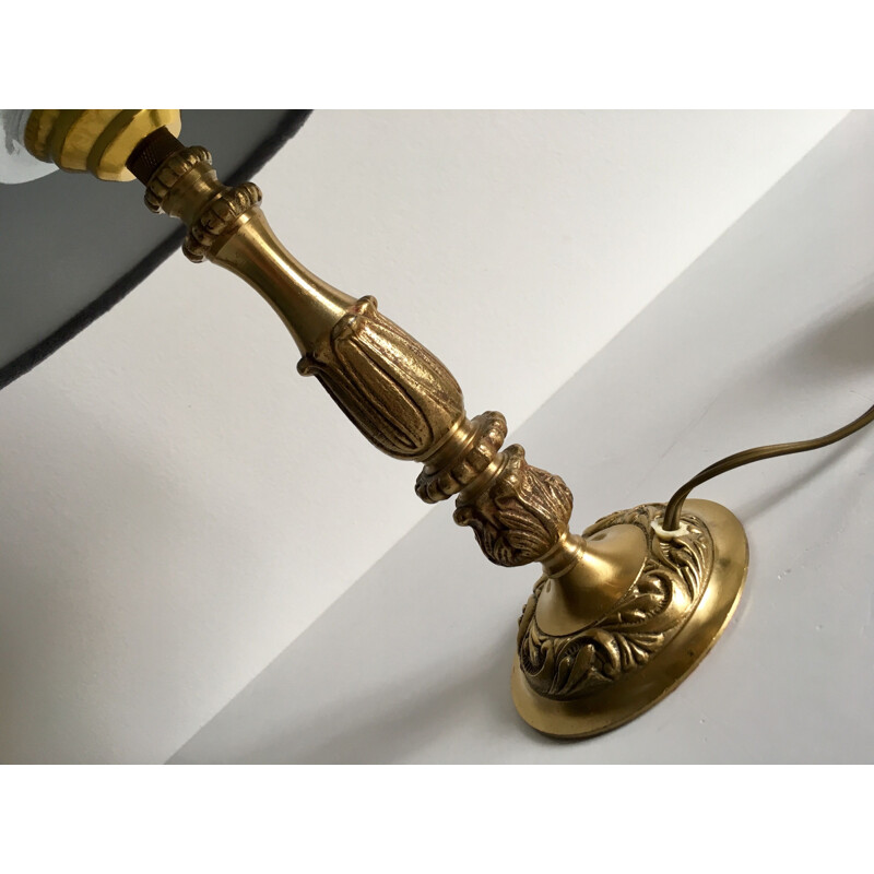 Vintage lamp in brass and grey velvet