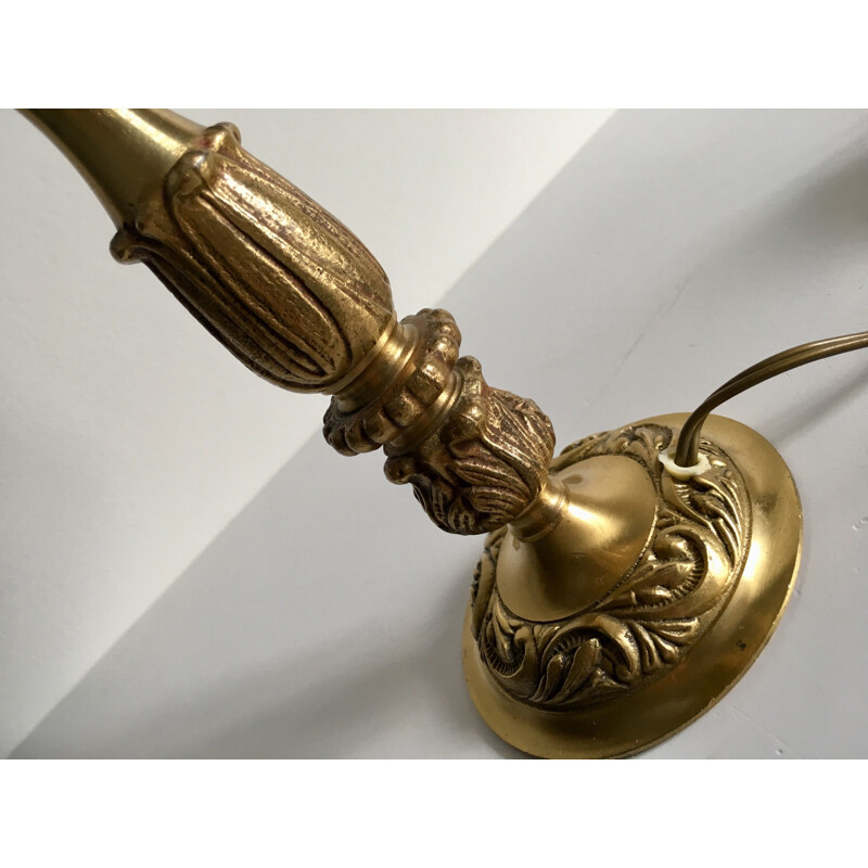 Vintage lamp in brass and grey velvet