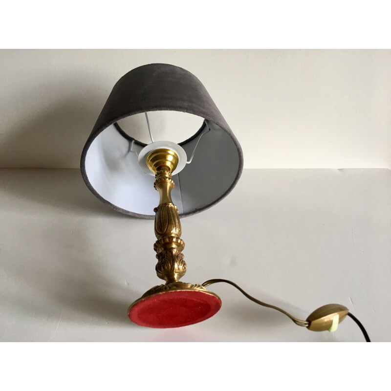 Vintage lamp in brass and grey velvet